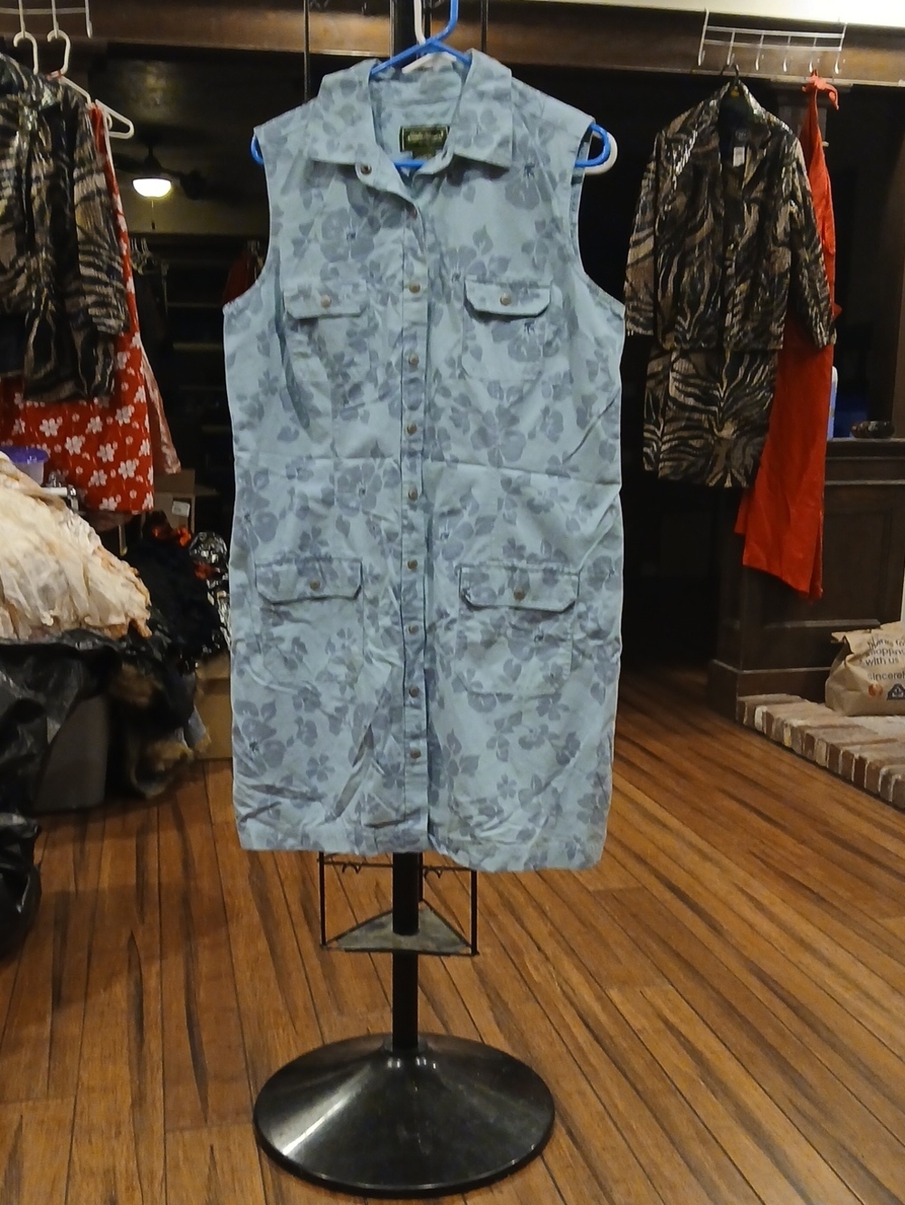Eddie Bauer Pale Blue Floral Sleeveless Midi Utility Dress